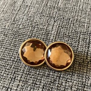 Bergere Elegant Gold tone and Champagne colored faceted glass Earrings Clip on